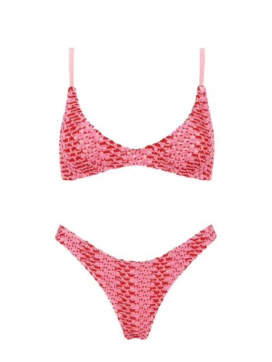 NWT Triangl Pink Crochet Bikini Set Maia Alina S+ XS - Picture 2 of 10